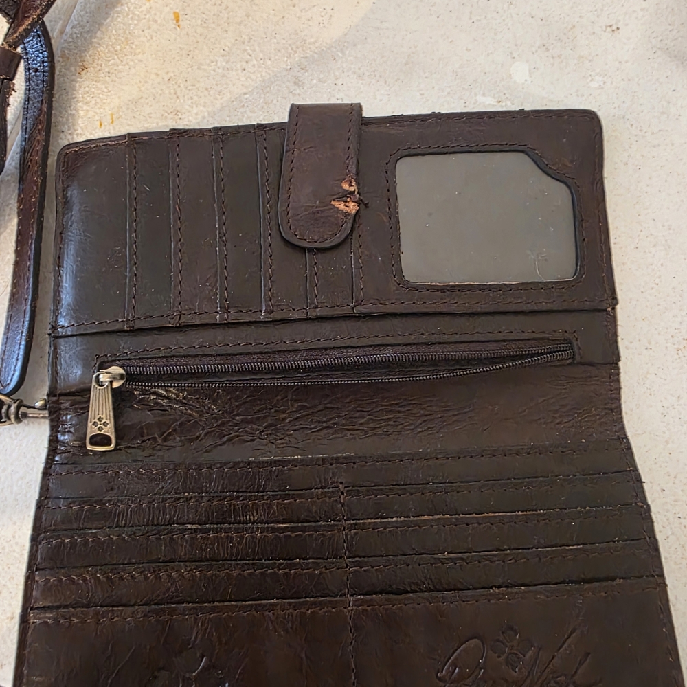 Patricia Nash Dark Brown Leather Wristlet Wallet with Detachable Strap